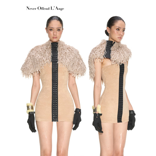 NOLA 无人区羽妃托卡 毛毛皮草流苏可调节排扣斗篷披肩搭配单品