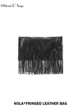 NOLA 流苏皮质菱格纹立体充气棉方形黑色拉链皮包手拿包腋下包