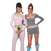 Pink&Blue Knit Suit春夏粉蓝 NOLA 清透蕾丝镂空针织套装 女