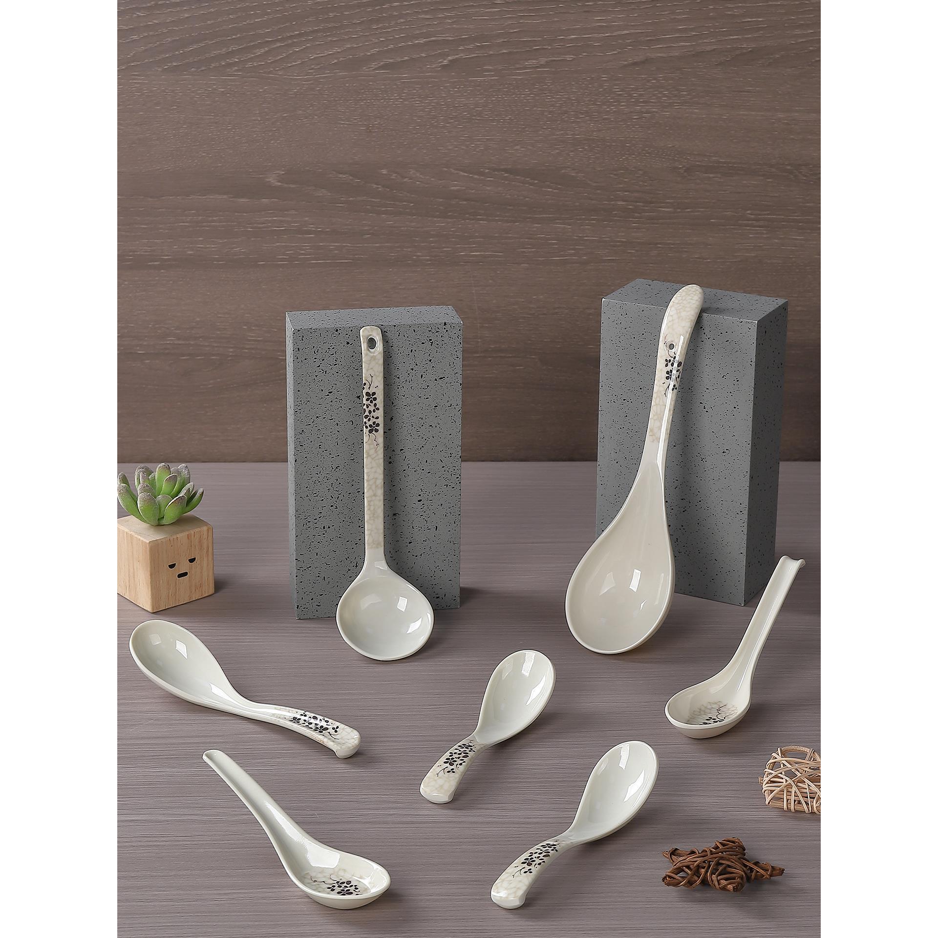 10个装密胺瓷青荷饭店餐厅餐馆勺子塑料汤勺小勺长柄勺票根汤匙