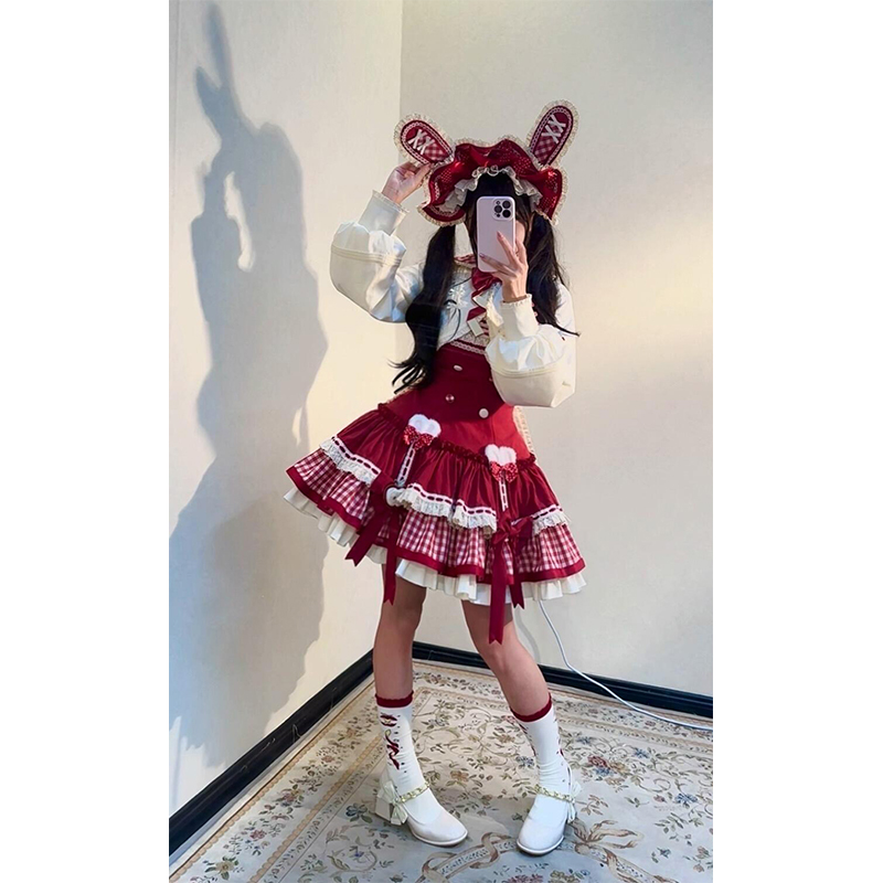 苹果可爱小兔短外套大兔耳朵软萌可爱lolita裙jsk套装洛丽塔洋装