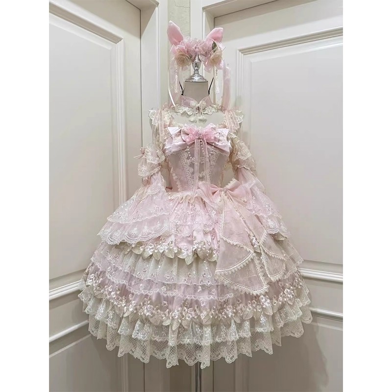 粉色中华风可爱甜美Lolita裙洋装jsk连衣裙洛丽塔汉元素公主裙