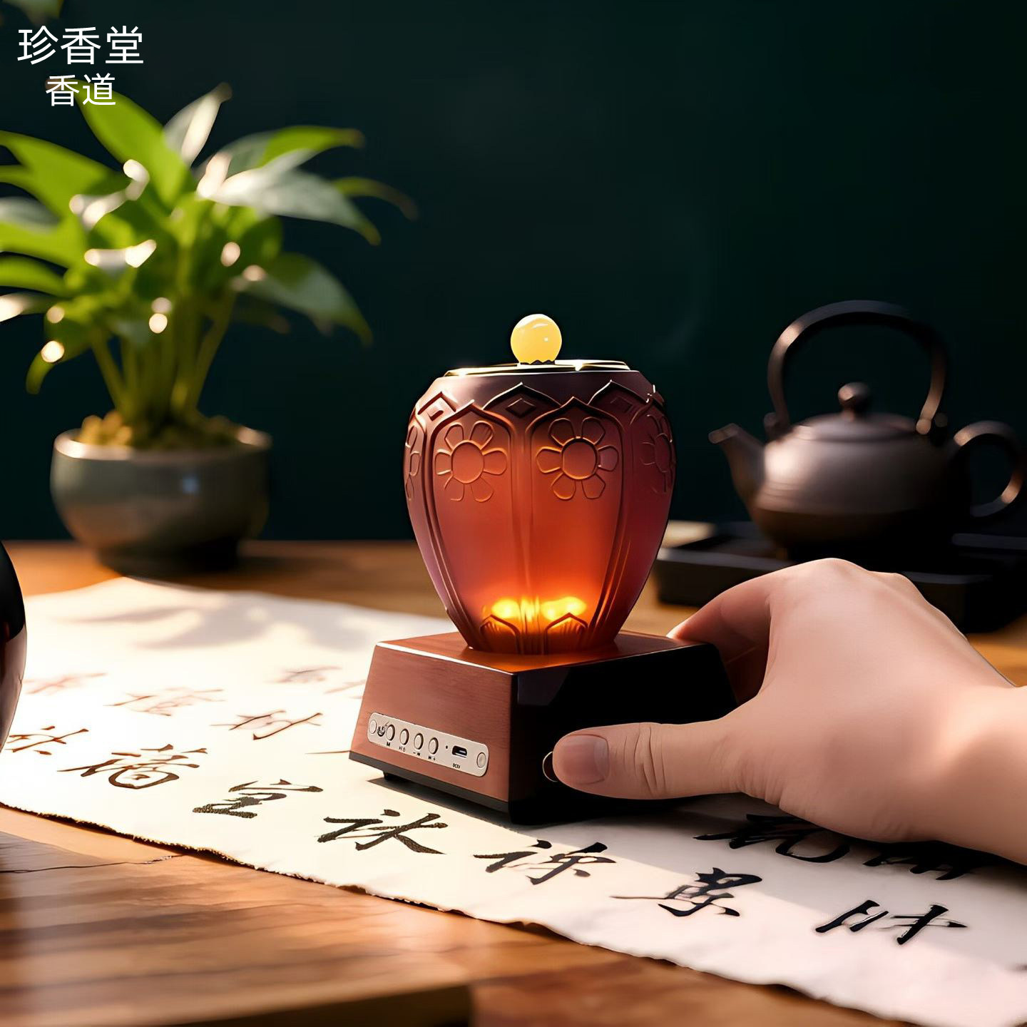 古琴古典音乐机精致香薰炉中式蓝牙音响茶台摆件氛围灯室内香薰机
