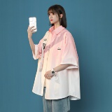 XZ-230-1CS217夏中性风宽松扎染渐变水洗褶皱休闲短袖衬衫P45控58，男装T恤，星座230-1