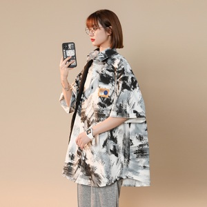 XZ-230-1CS210中性风抖音品质水墨扎染渐变休闲短袖衬衫P45控58图片