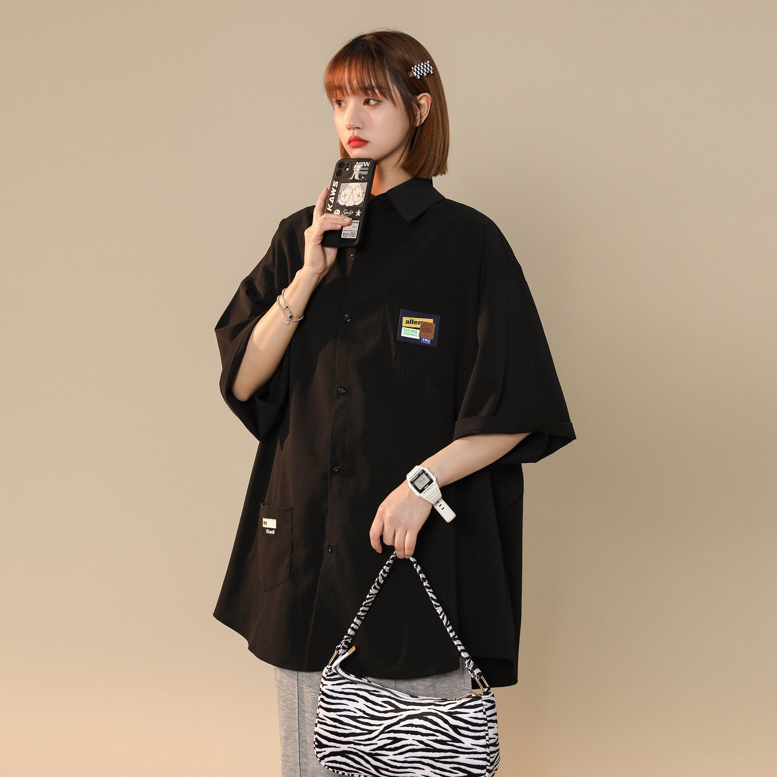 XZ-230-1CS208中性小香风高品质水洗棉邹休闲短袖衬衫P35控48货足,男装T恤,星座230-1