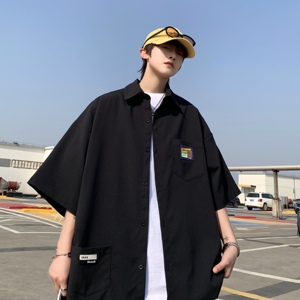 胖胖哥短袖衬衫男士ins潮牌设计感大码衬衣夏季港风宽松百搭外套图片