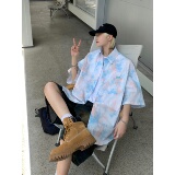 XZ-230-1CS222清凉一夏水墨扎染宽松渐变全棉休闲短袖衬衫P48控68，男装T恤，星座230-1