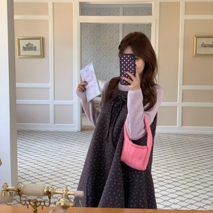 一只西由XIYO韩系复古加绒碎花毛呢花苞背心裙冬季 叠穿连衣裙短裙