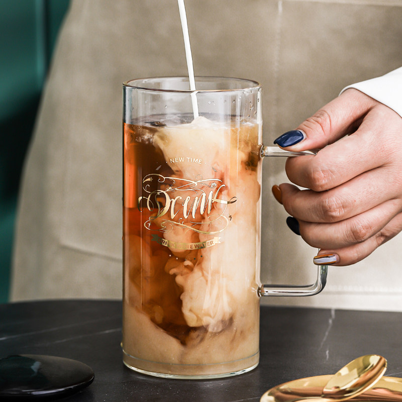 玻璃耐高温杯子马克杯家用拿铁咖啡杯带盖泡茶杯ins高颜值啤酒杯