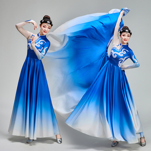 舞蹈裙披毡女子艺考服装 云水伊人舞蹈服装 彝族舞蹈服大摆裙一片式