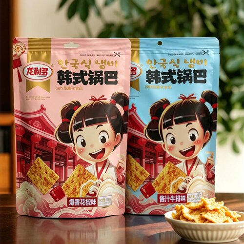龙利多韩式锅巴128g*5袋酱汁牛排味爆香花椒味休闲零食小吃
