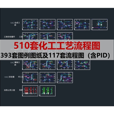 510套化工工艺流程图图例图纸流程图（含PID）CAD源文件素材