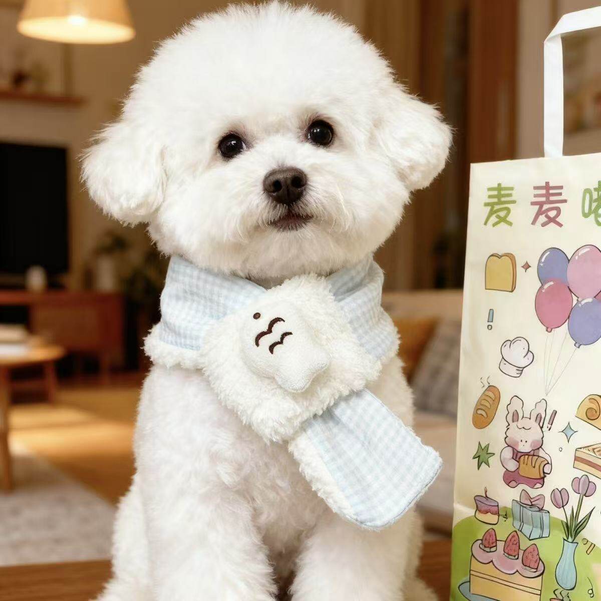 狗猫加厚保暖格子围巾