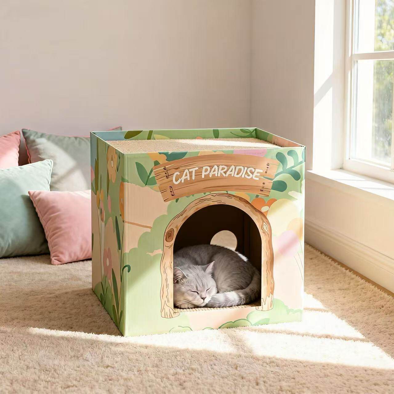 猫抓板耐用双层耐磨瓦楞不掉屑一体猫别墅四季玩具猫房子纸箱猫屋