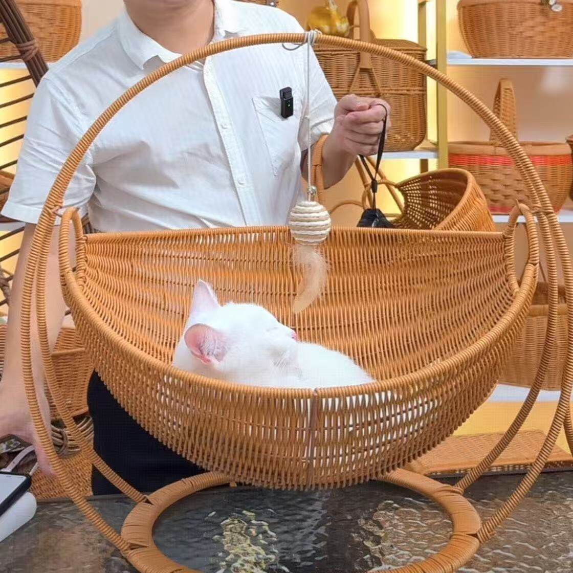 手工藤编圆形猫吊篮四季通用秋千