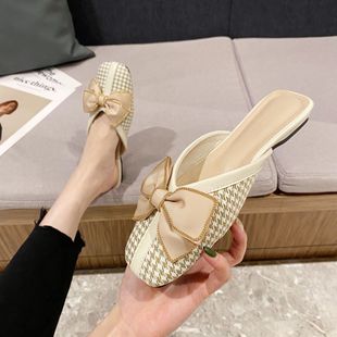 女 少女心平底外穿无后跟懒人网红蝴蝶结包头半拖鞋 2027年春季 新款