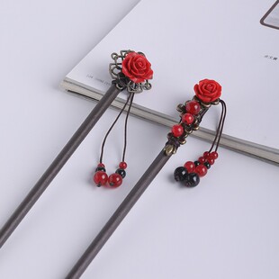 古代盘发簪子女古风发饰 流苏步摇发簪 琉璃花瓣古装配饰汉服头饰