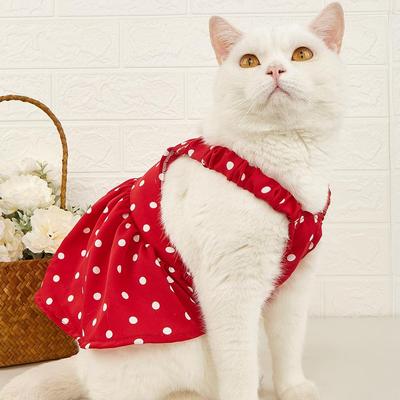 猫咪裙子红白斑点吊带裙泰迪博美雪纳瑞ins风吊带裙狗狗衣服定制