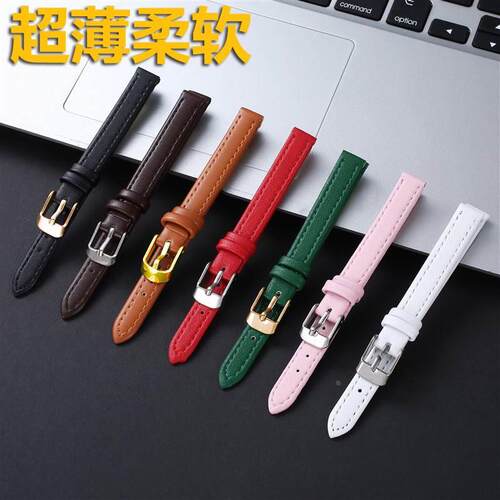耐磨真皮手表带舒适耐用绿色浅棕配件针扣车线防汗超薄超纤表带