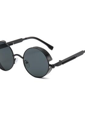 新款蒸汽朋克系列太阳镜 金属弹簧腿圆形小框墨镜印度爆款58028