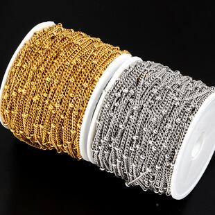 不锈钢侧身链diy夹珠链18K金色饰品珠子链项链手链流苏细链锁骨链