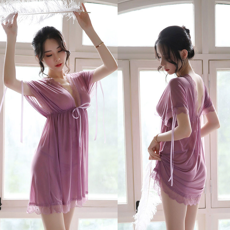 大码胖MM情趣内衣欧美睡衣深透明网纱女丝蝴蝶结睡裙