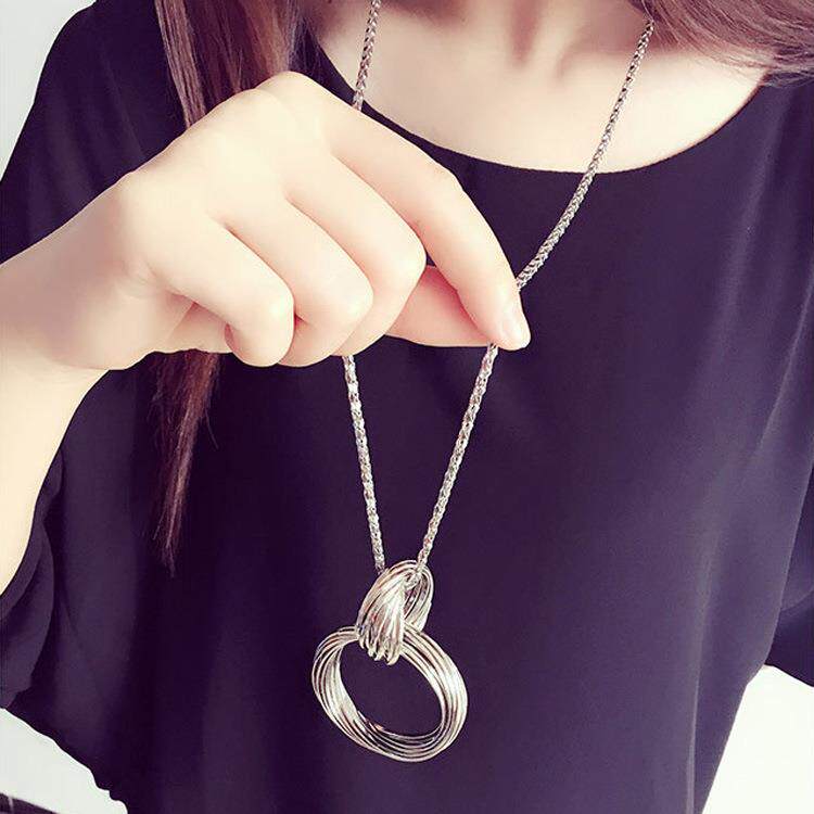 波西米亚圈圈毛衣链长款 简约金属装饰项链女休闲百搭配饰挂饰