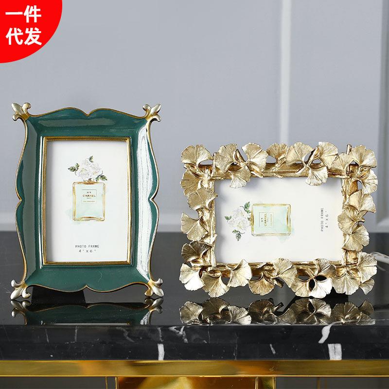 北欧树脂相框桌面摆件创意银杏叶摆台客厅家居工艺品复古结婚礼物