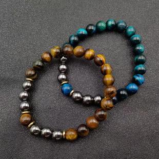 8MM天虎眼石赤铁矿欧美手链男女串珠手链情侣手饰 定制