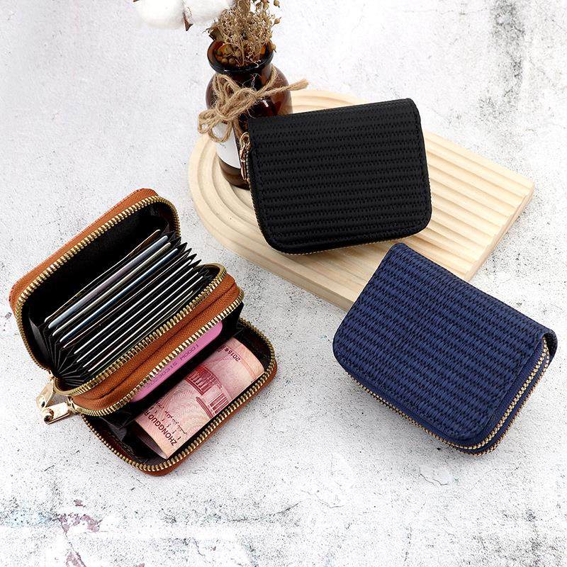 创意草席纹双拉链风琴卡包防盗证件包小身材大容量卡夹高级感皮夹