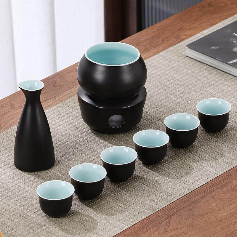 陶瓷煮酒器日式简约白酒黄酒清酒热酒壶暖酒器套装一壶六杯温酒器
