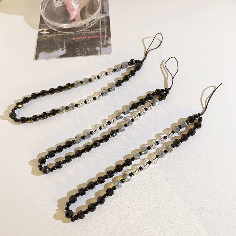 复古黑色透灰手机链条珠珠挂饰ccd挂链通用手机壳diy手机挂绳便捷