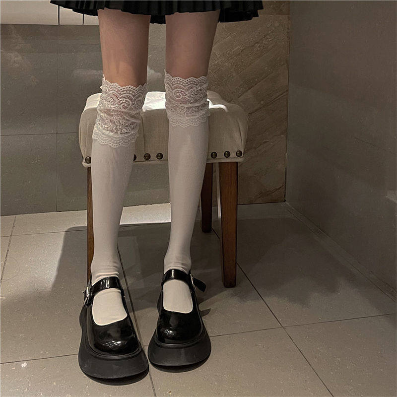 JK白袜子棉女中筒日系蕾丝花边小腿袜ite学生可爱