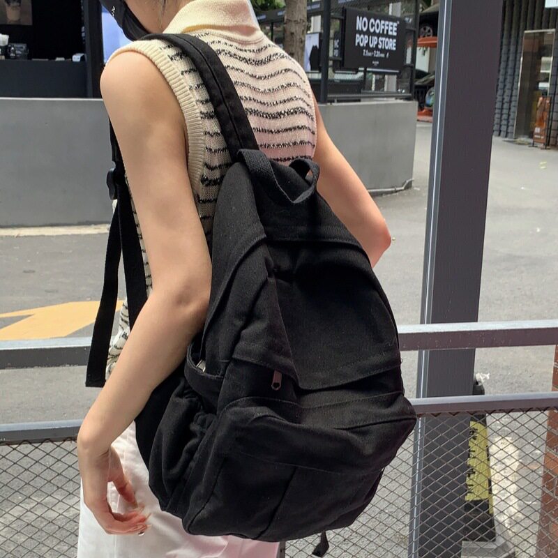 书包女ins港风森系复古做旧大学生双肩包女欧美时尚水洗帆布背包