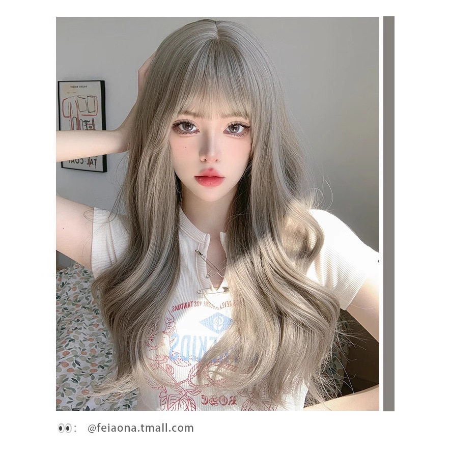 假发网红亚麻青木灰长卷发大波浪假发LISA同款全头套卷发韩版假发