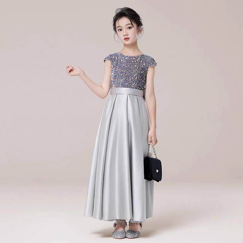 女童银色亮片礼服2027轻奢儿童钢琴演奏演出服小女孩花童公主裙春