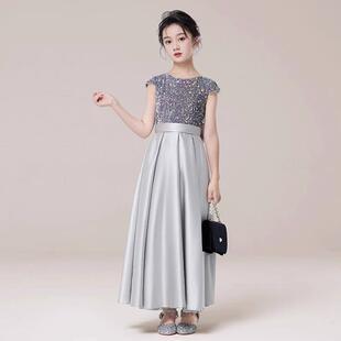 女童银色亮片礼服2027轻奢儿童钢琴演奏演出服小女孩花童公主裙春