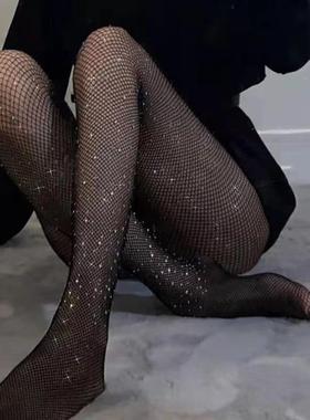 镂空渔网烫钻Biu闪夜店公主蹦迪百搭黑色小网薄款连裤一体袜定制