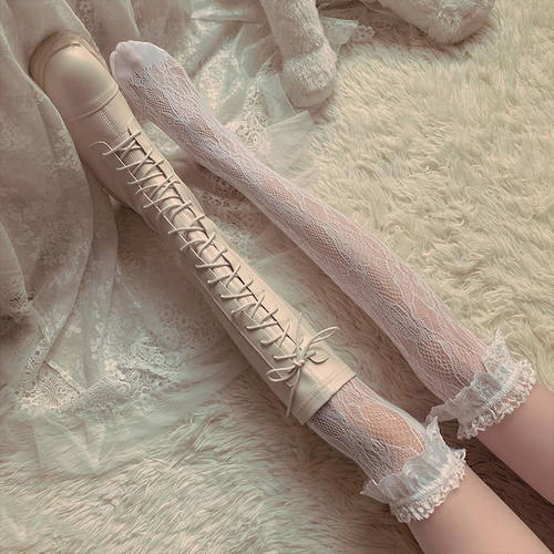 Lolita洛丽塔长筒袜子白蕾丝袜子