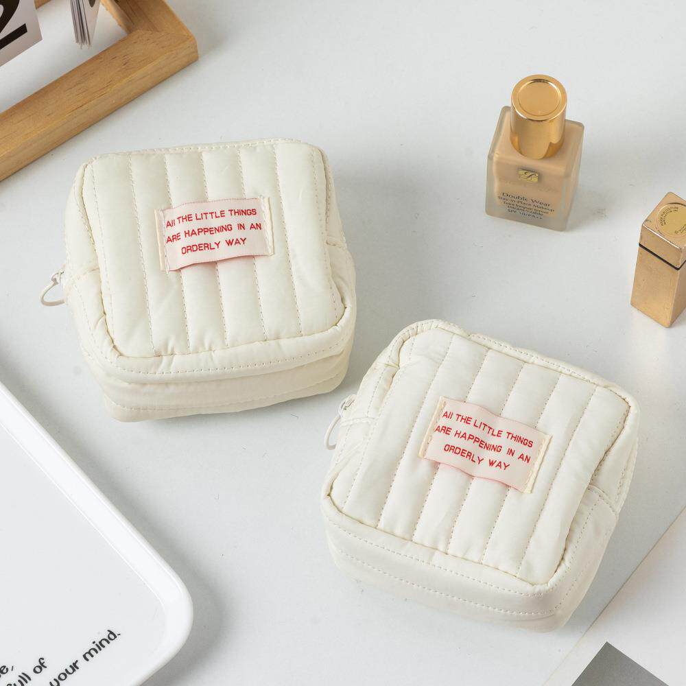 韩版简约方形小号化妆包学生小众耳机零钱包少女便携口红收纳包定