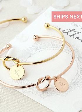 爆款欧美打结手镯潮流个性百搭26个英文字母手环手链直销定制