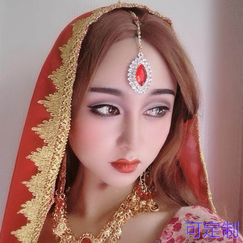 印度舞蹈配饰女肚皮舞头纱头饰项链耳环首饰套装纱丽眉心坠遮脸巾