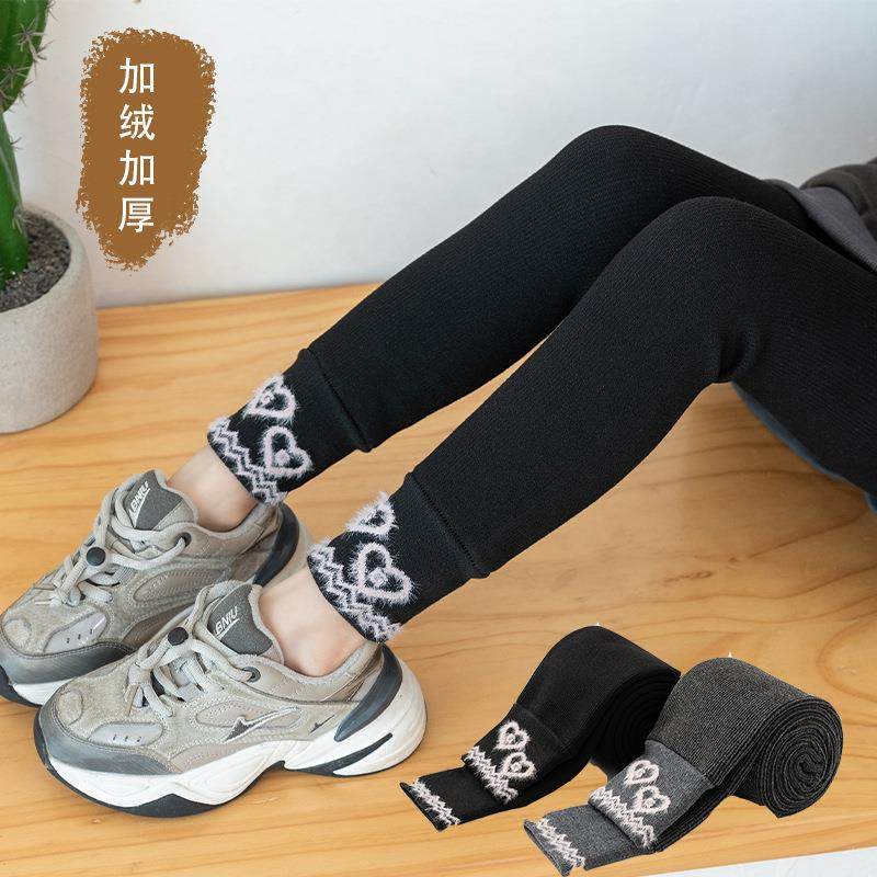 女童打底裤秋冬2025新款加绒加厚宝宝保暖御寒裤条纹爱心儿童裤子