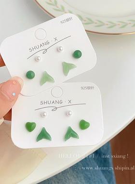 夏季清新复古树脂绿色鱼尾小众女耳钉 银针百搭简约日常个性耳环