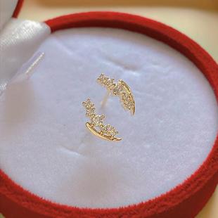 925银针锆石麦穗耳钉小众设计感特别气质高级感耳饰女精致小耳环