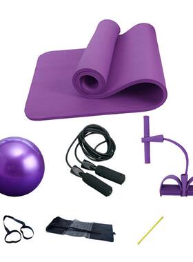 瑜伽垫四件套装 瑜伽垫10mm两股拉力器黑色跳绳普拉提球直销定制