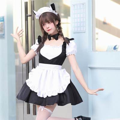 猫咪女仆装 日系黑白女佣服 可爱lolita连衣裙cosplay制服