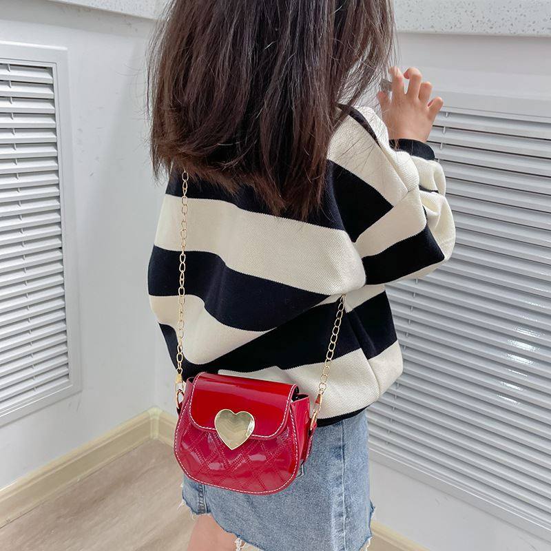 女孩链条包2025新款小香风漆皮儿童包迷你韩版女童菱格单肩零钱包