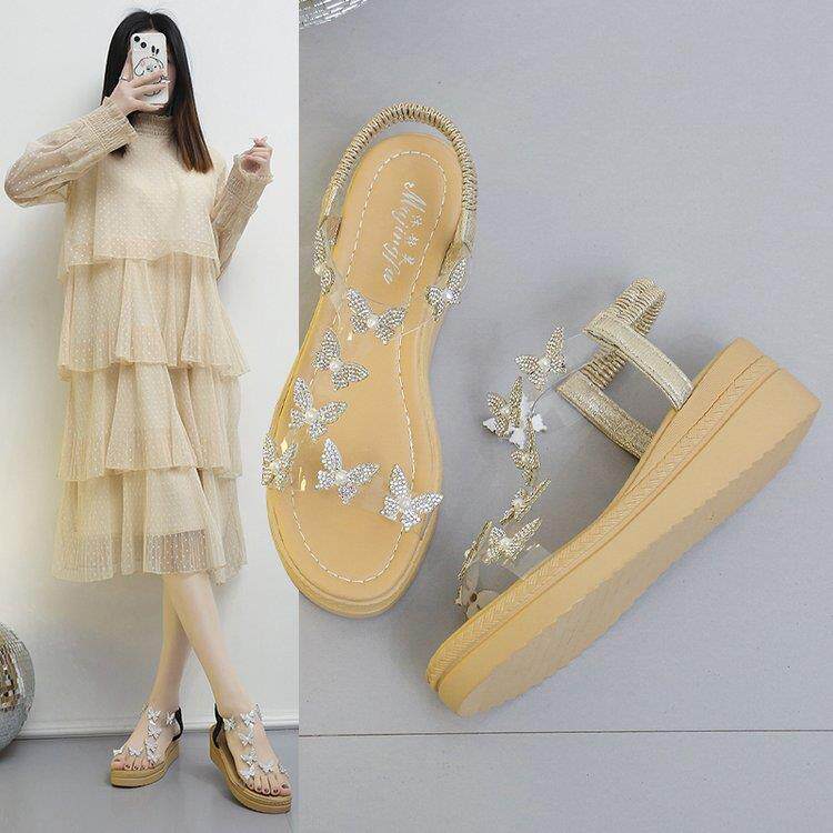 法式绝美凉鞋女款2027新款夏季外穿高跟配裙子松糕厚底坡跟沙滩鞋